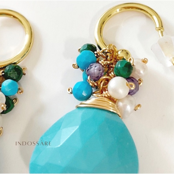 Turquoise Wire Wrap Teardrop Earrings - Picture 3 of 4